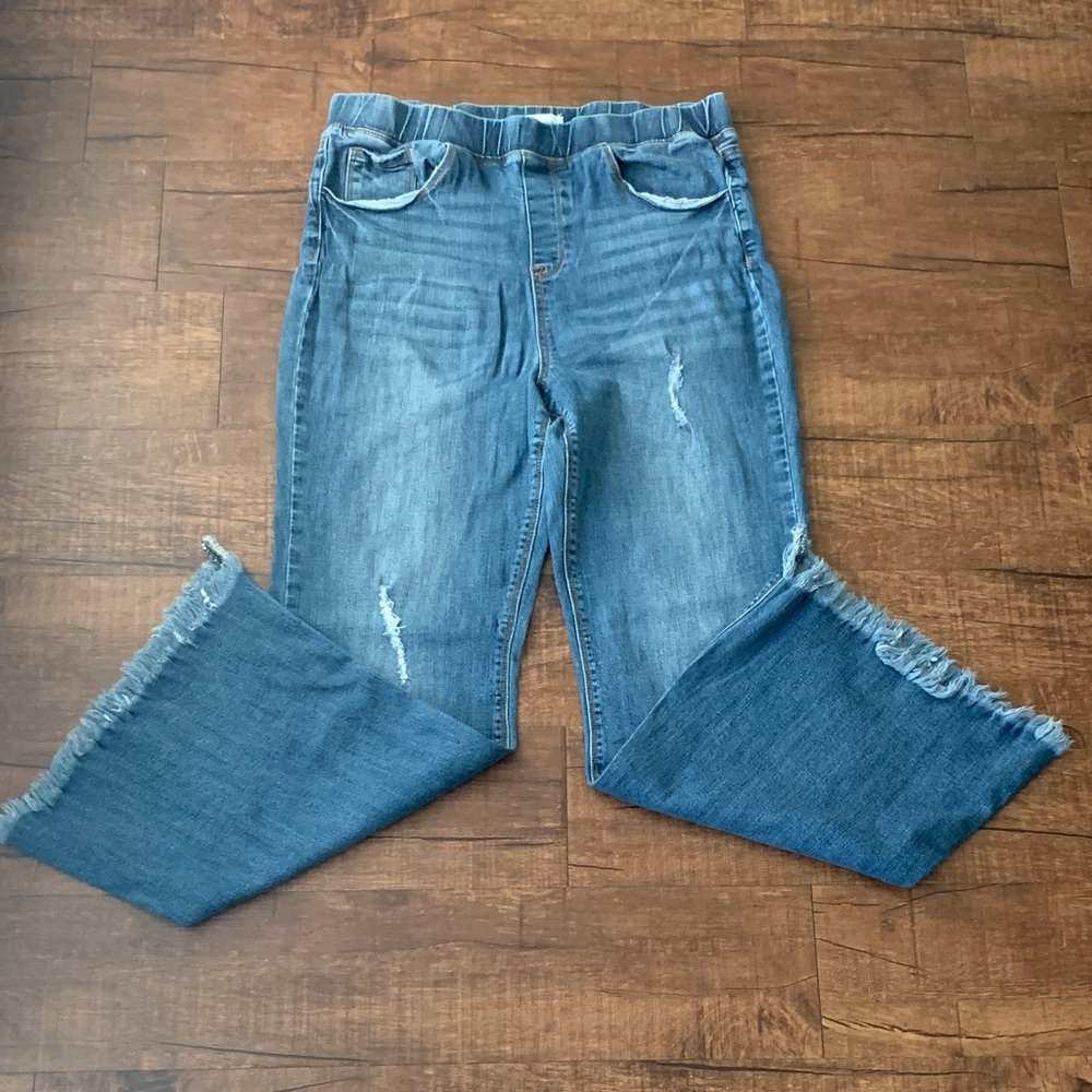 Tricot wide leg frayed jeans